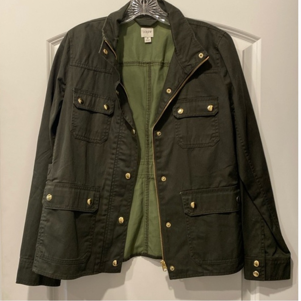 Jcrew Olive Green Utility Jacket with Gold Accents